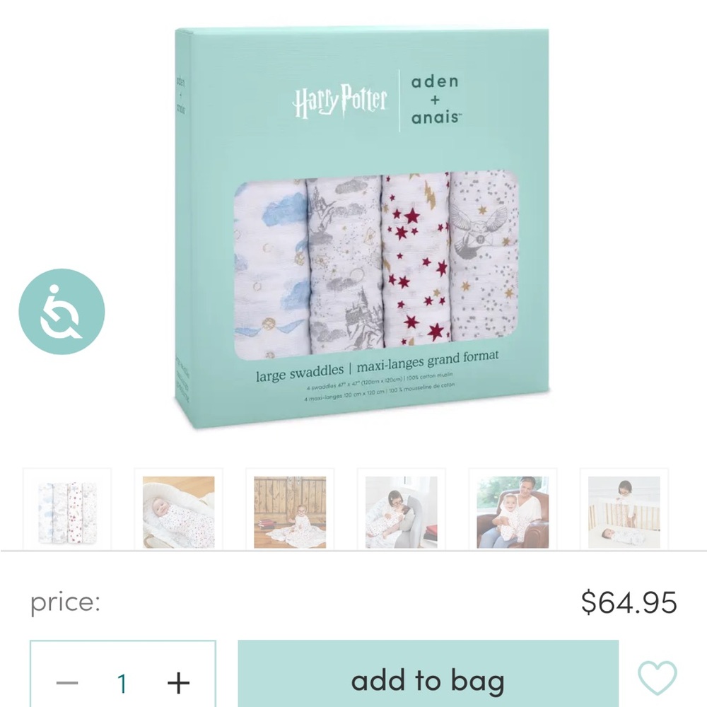 Aden and Anais Harry Potter Muslin Swaddle set 4 pack